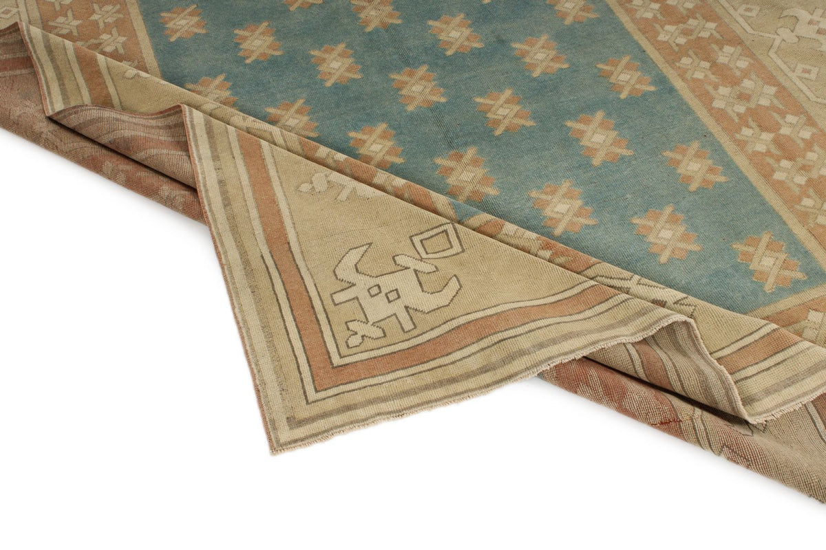 7x11 Blue and Beige Turkish Tribal Rug
