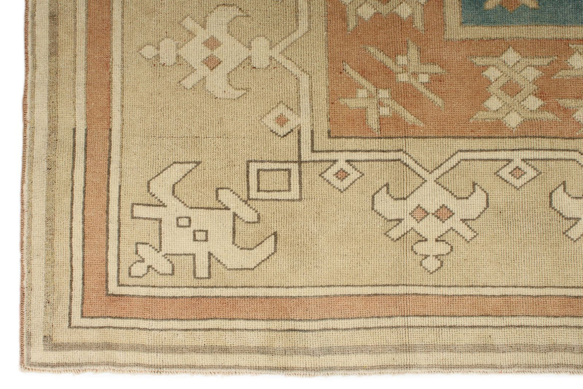 7x11 Blue and Beige Turkish Tribal Rug