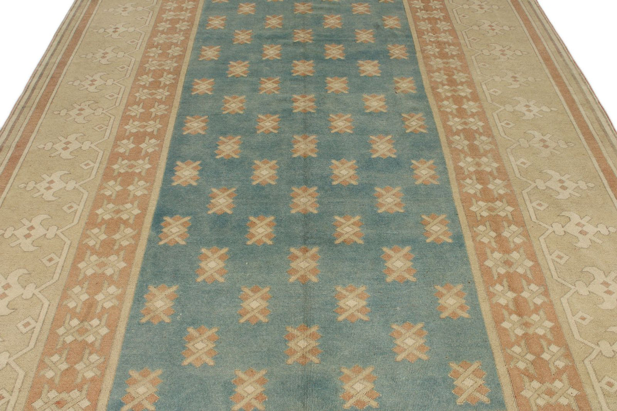 7x11 Blue and Beige Turkish Tribal Rug