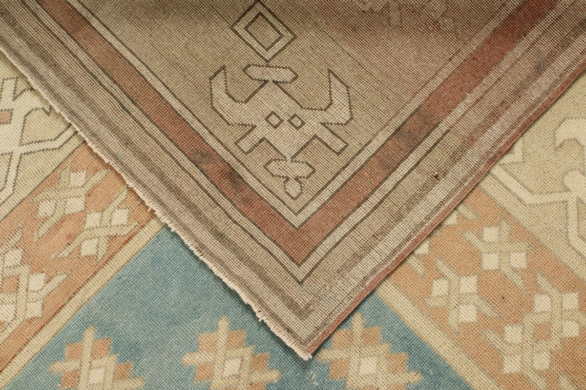 7x11 Blue and Beige Turkish Tribal Rug