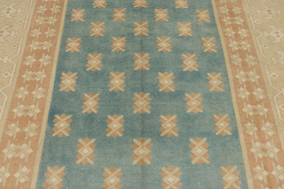7x11 Blue and Beige Turkish Tribal Rug
