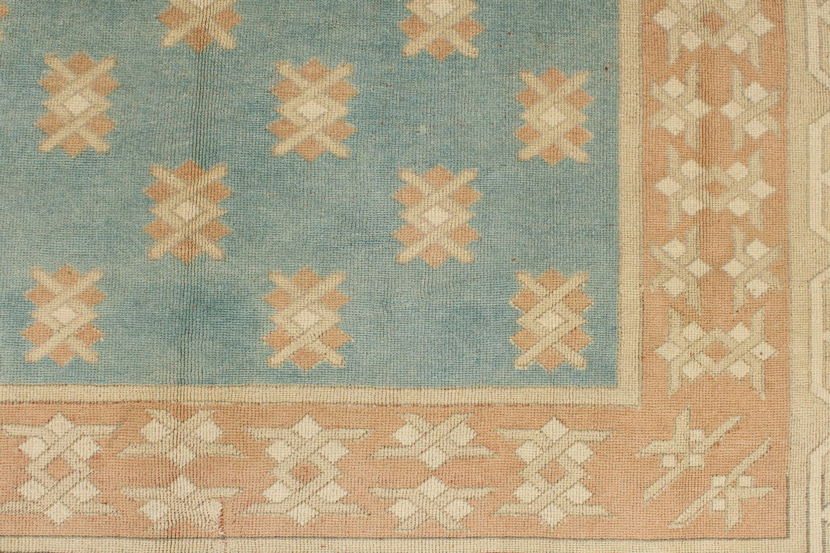 7x11 Blue and Beige Turkish Tribal Rug