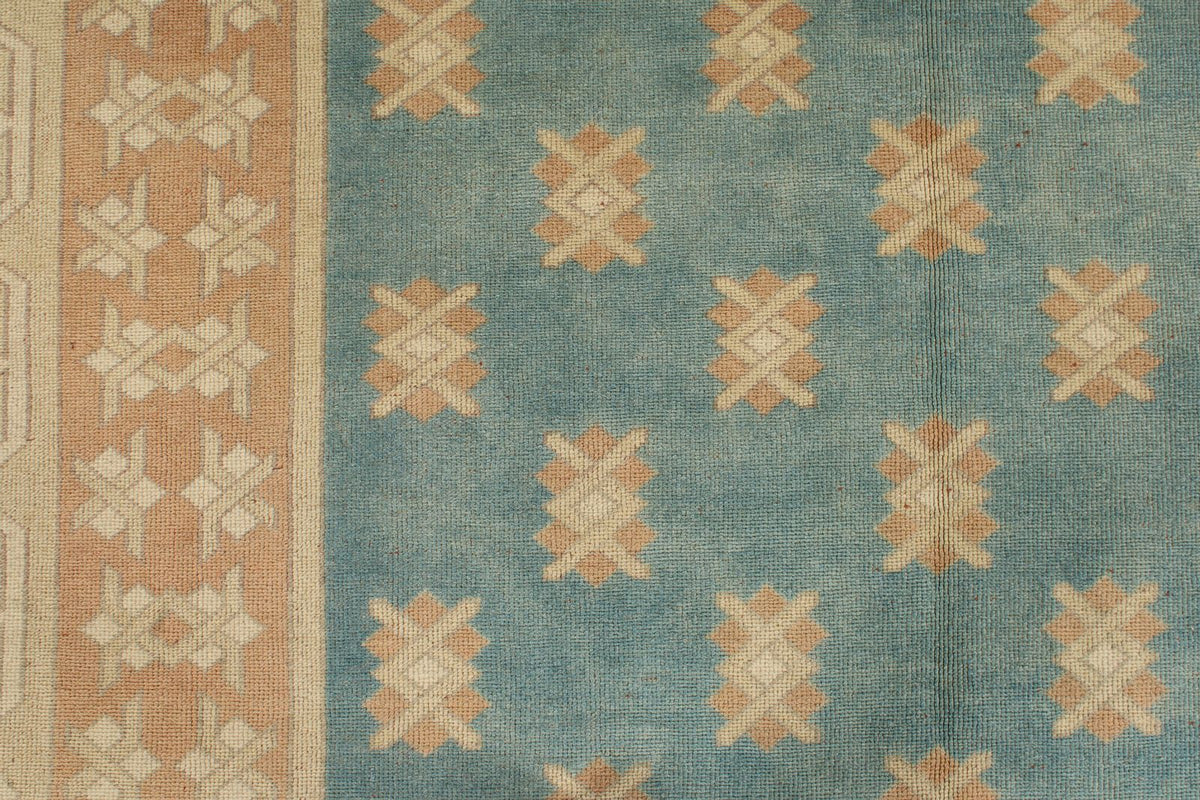 7x11 Blue and Beige Turkish Tribal Rug