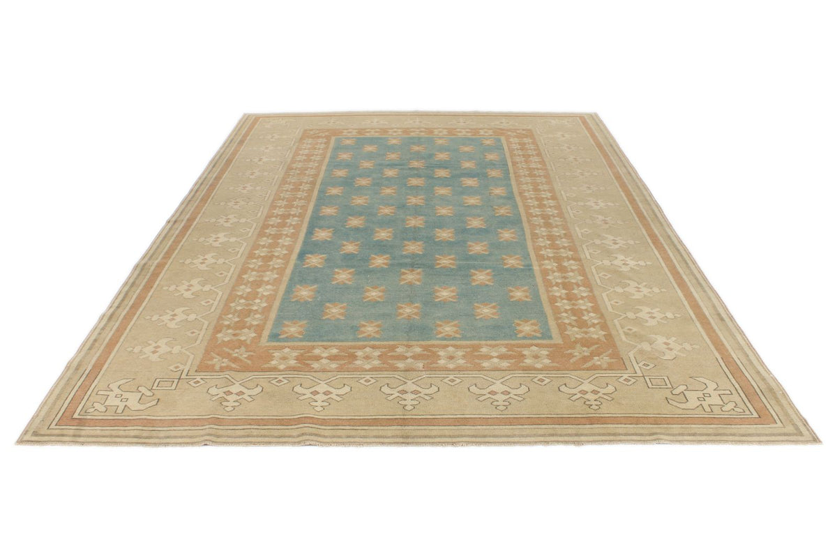 7x11 Blue and Beige Turkish Tribal Rug