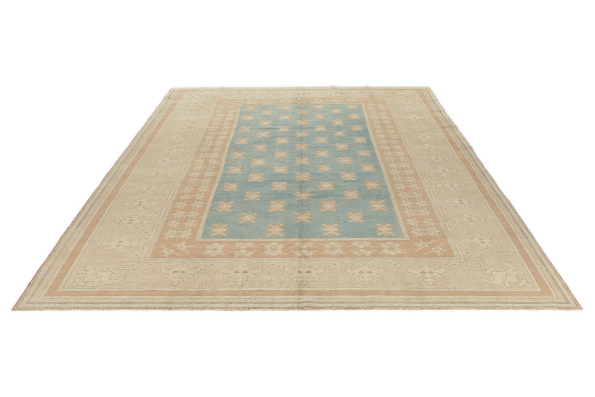 7x11 Blue and Beige Turkish Tribal Rug