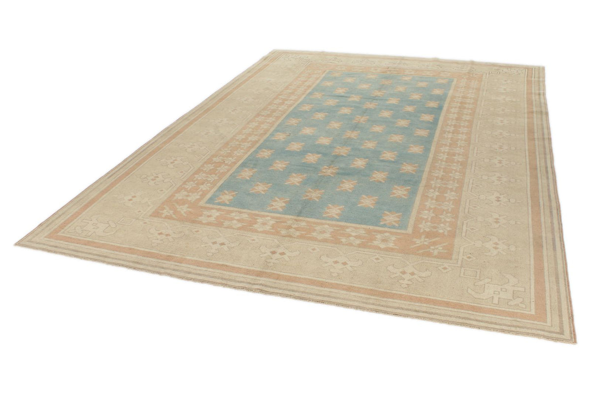 7x11 Blue and Beige Turkish Tribal Rug