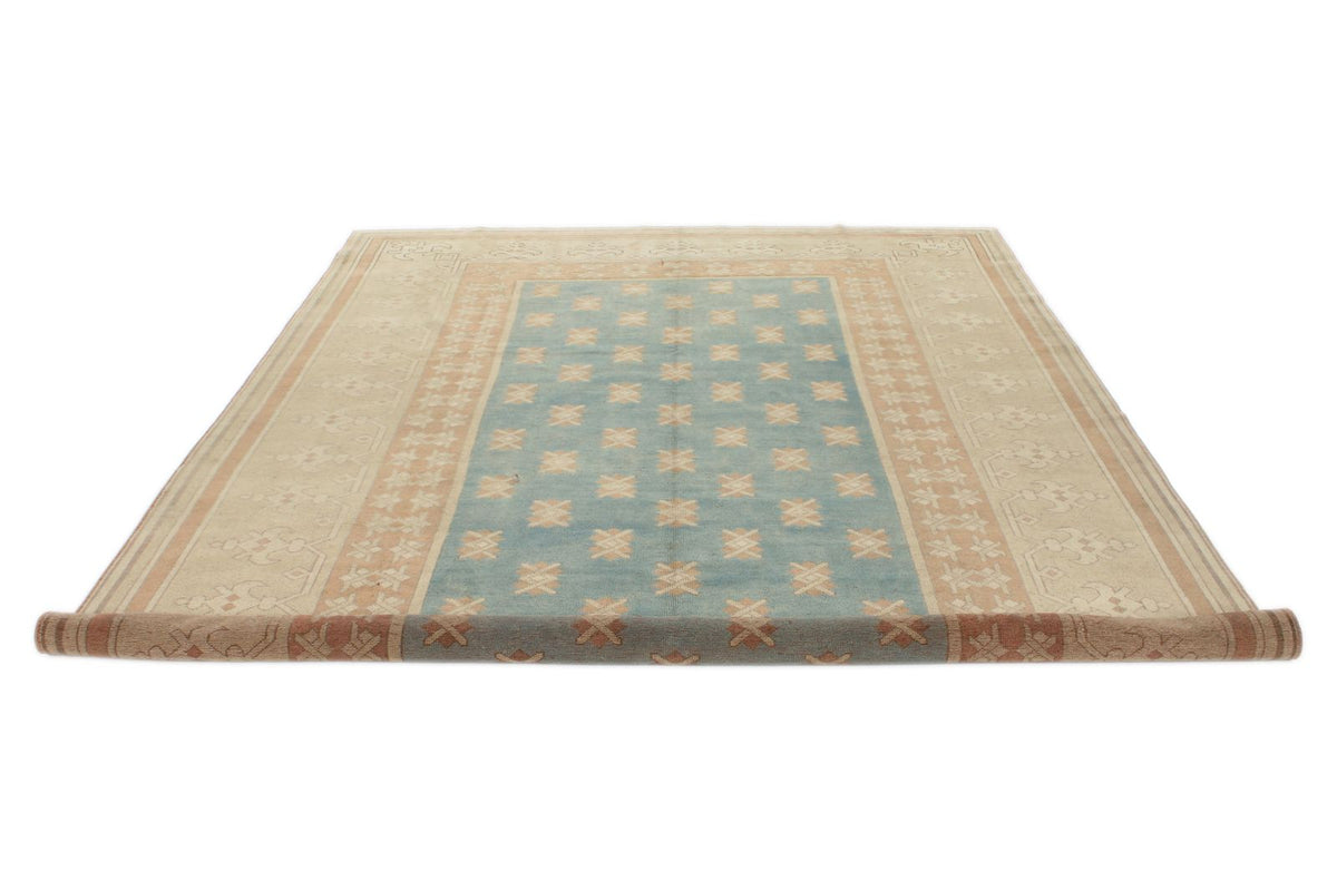 7x11 Blue and Beige Turkish Tribal Rug