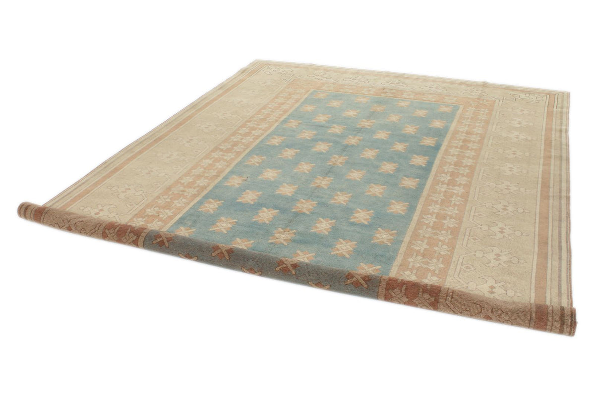 7x11 Blue and Beige Turkish Tribal Rug