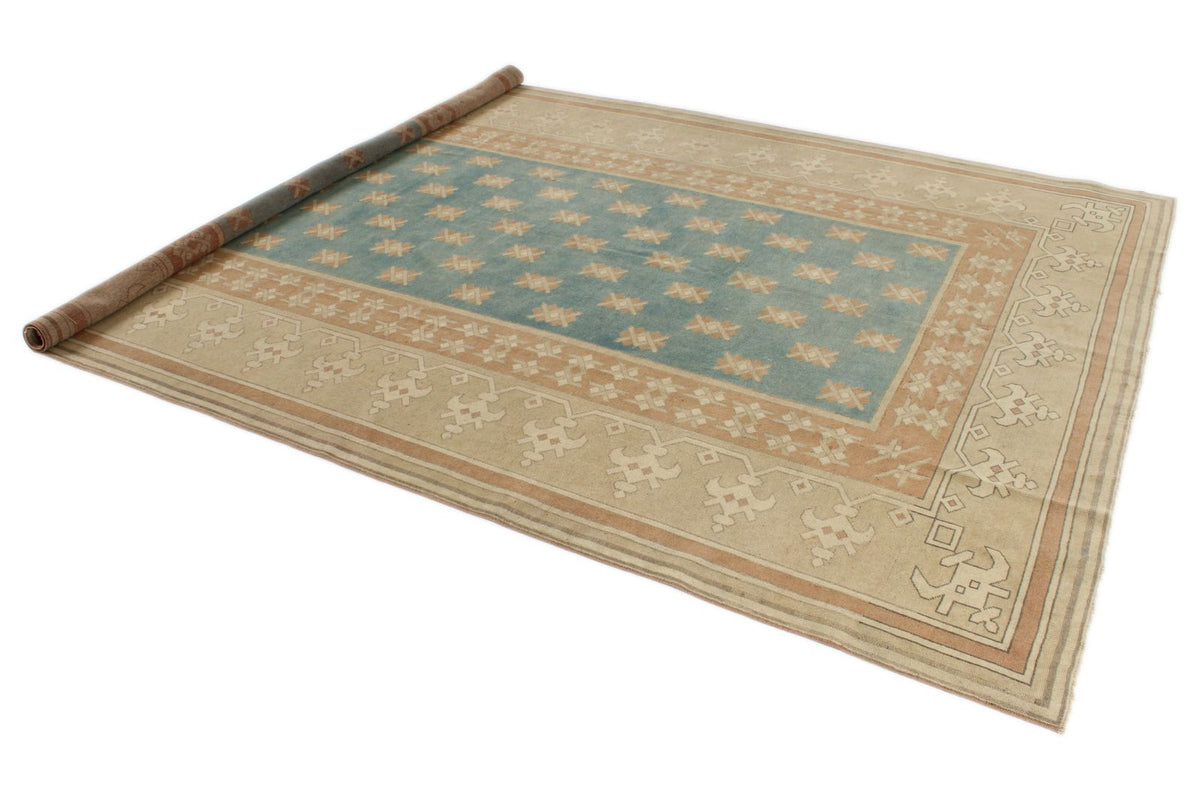 7x11 Blue and Beige Turkish Tribal Rug