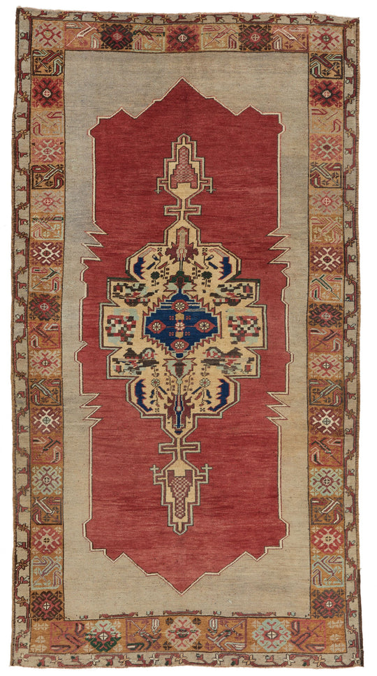 6x10 Red and Gray Turkish Tribal Rug