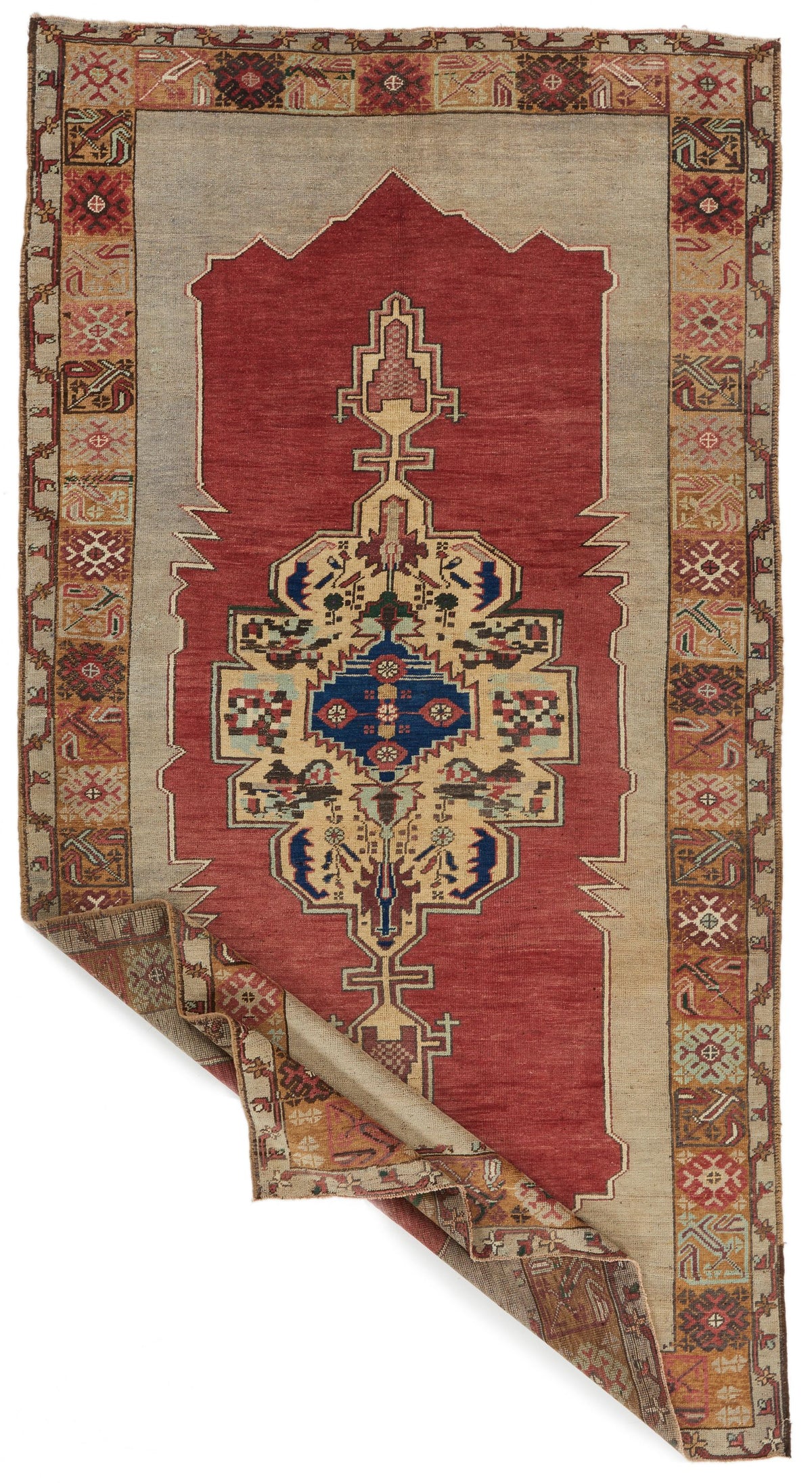 6x10 Red and Gray Turkish Tribal Rug