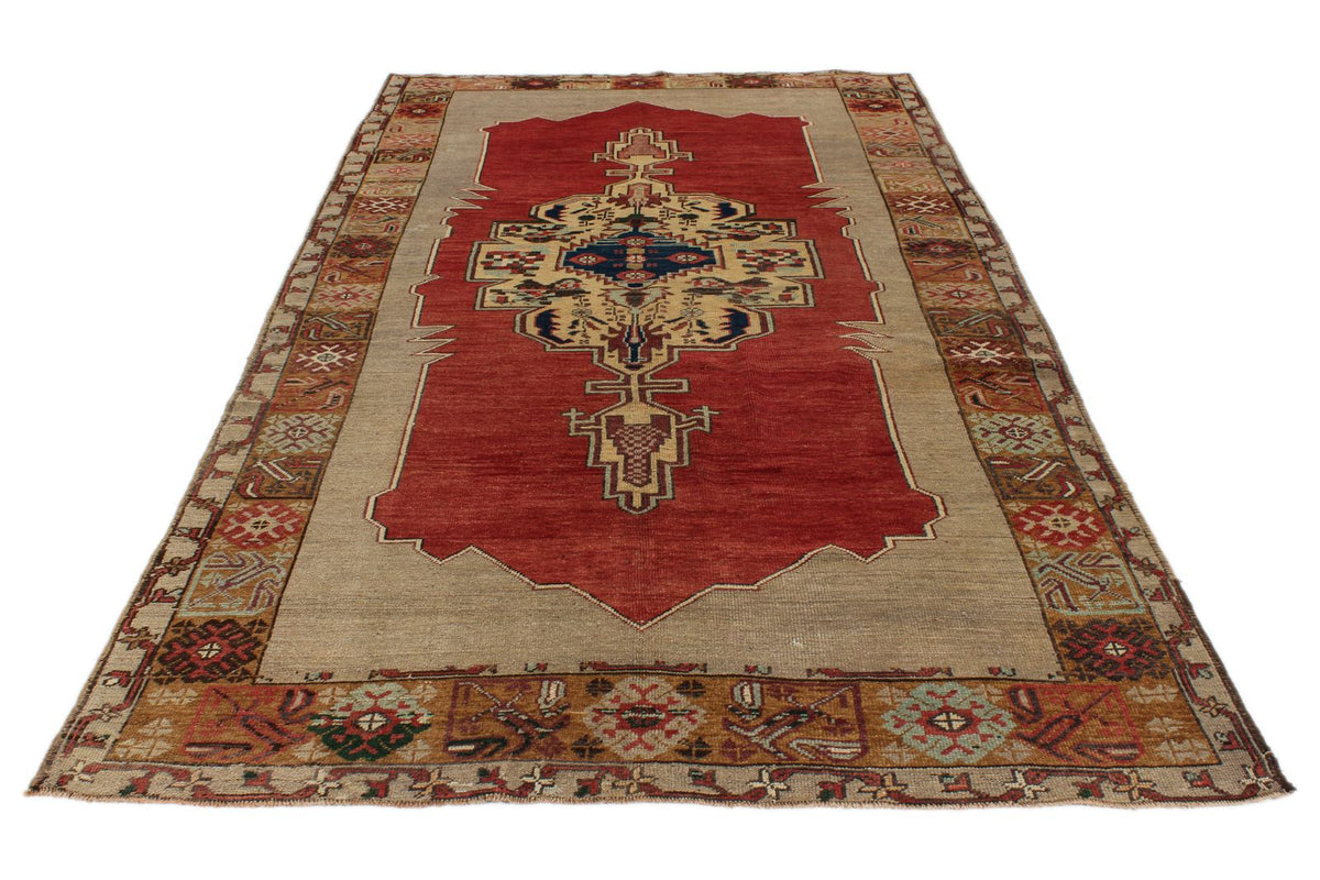 6x10 Red and Gray Turkish Tribal Rug
