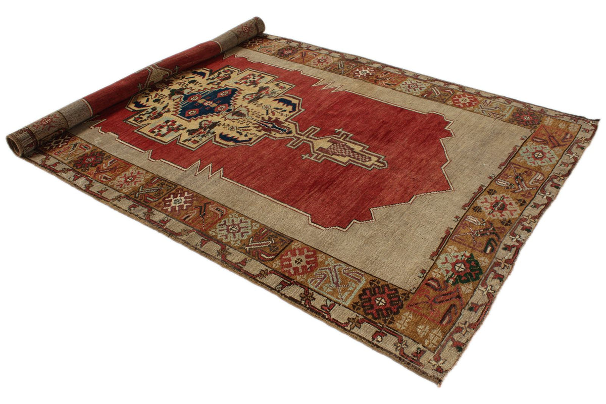 6x10 Red and Gray Turkish Tribal Rug