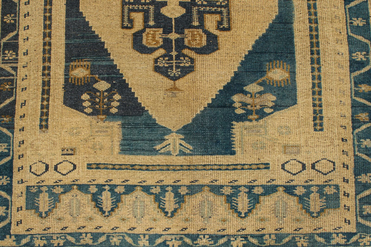 5x8 Ivory and Navy Turkish Tribal Rug