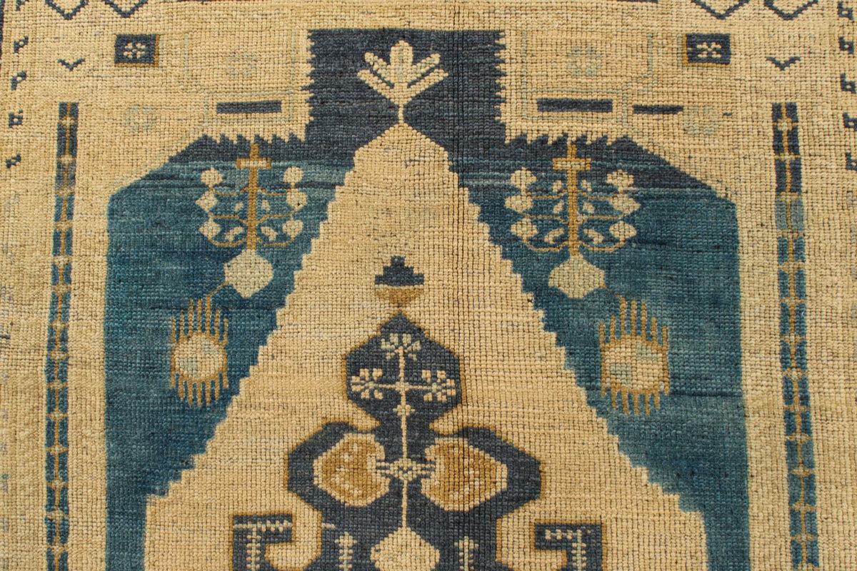 5x8 Ivory and Navy Turkish Tribal Rug