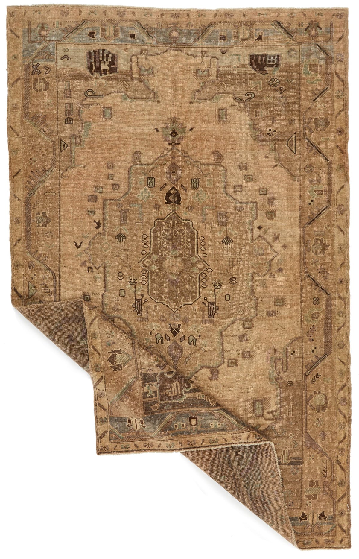 5x9 Ivory and Gray Turkish Tribal Rug