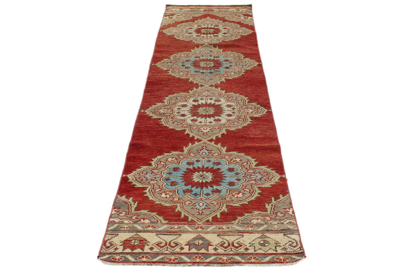 3x11 Red and Beige Turkish Tribal Runner