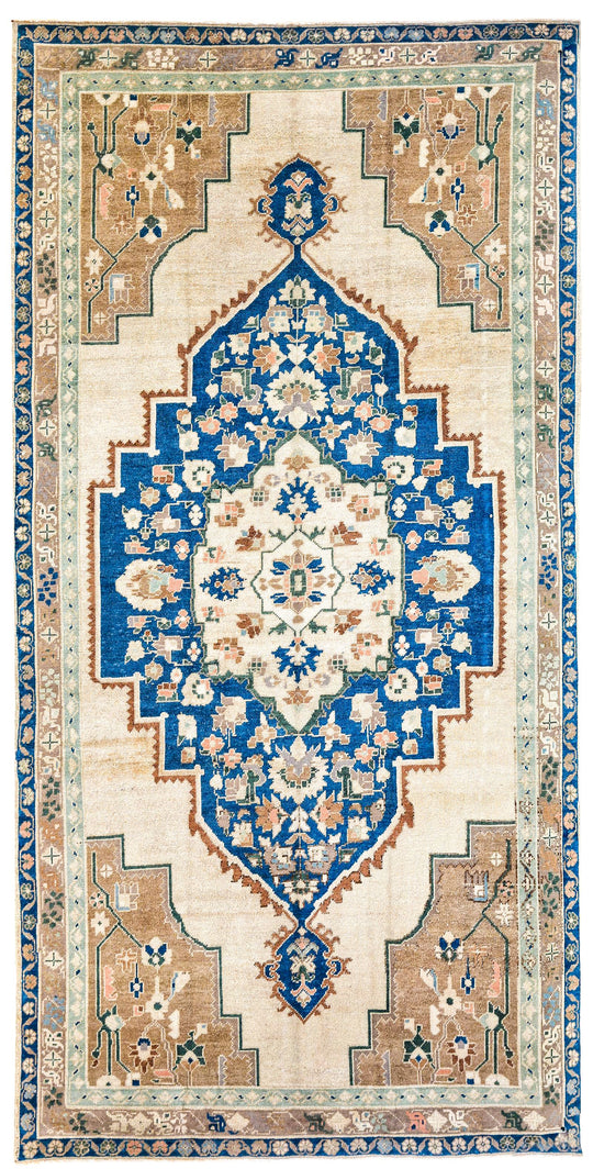 5x10 Blue and Brown Turkish Tribal Rug