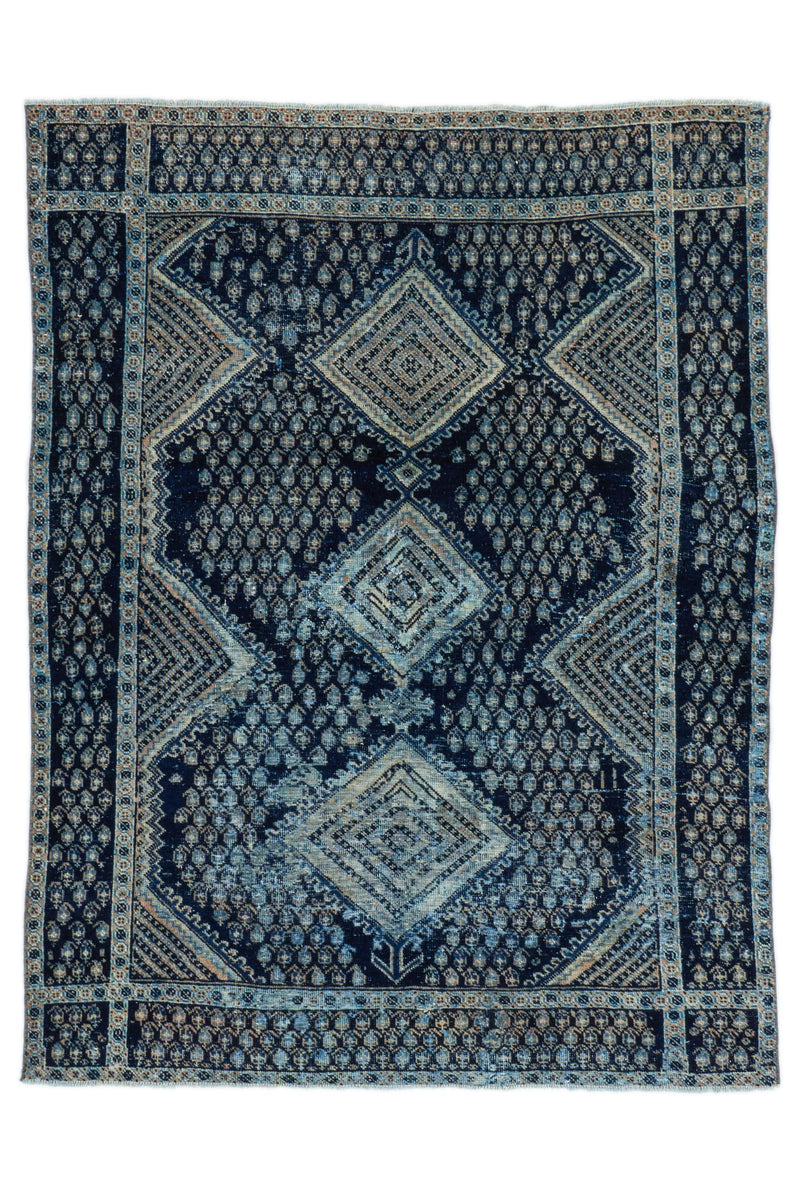 4x5 Navy and Navy Anatolian Turkish Tribal Rug