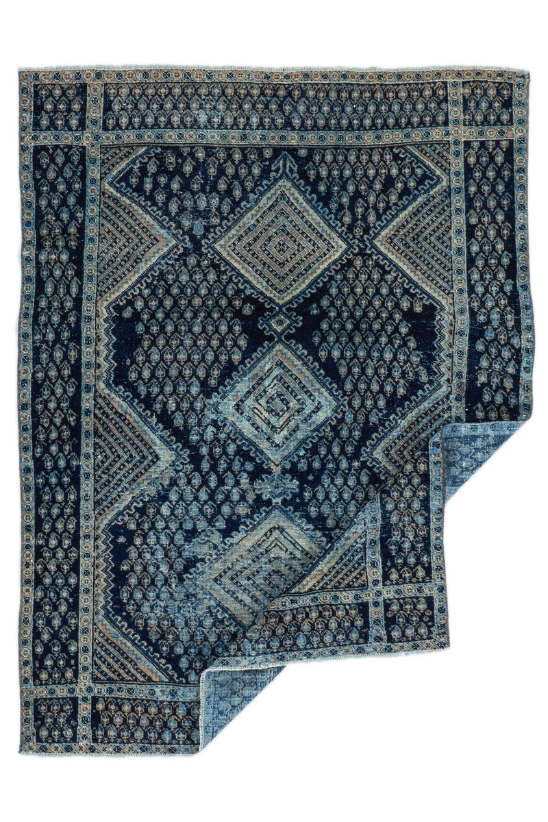 4x5 Navy and Navy Anatolian Turkish Tribal Rug