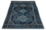 4x5 Navy and Navy Anatolian Turkish Tribal Rug