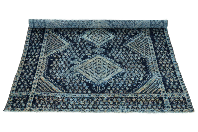 4x5 Navy and Navy Anatolian Turkish Tribal Rug