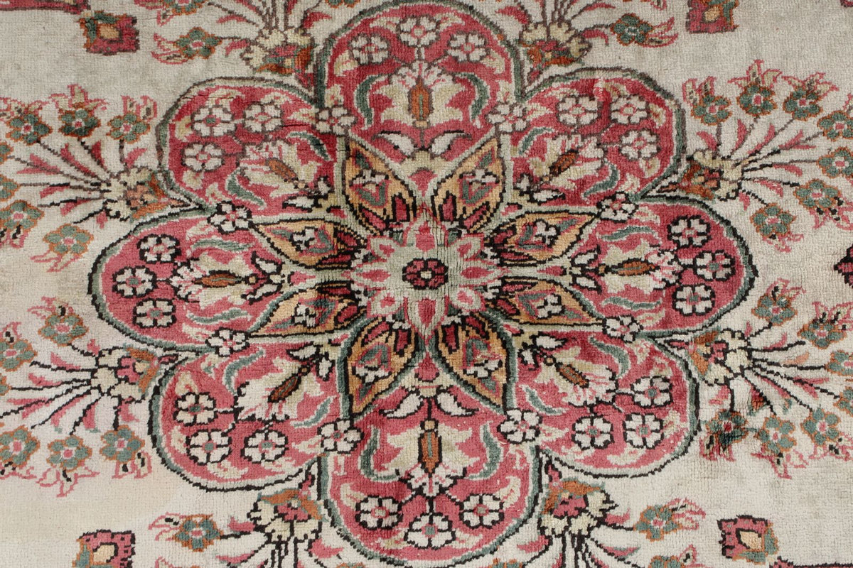 6x6 Pink and Green Turkish Silk Rug