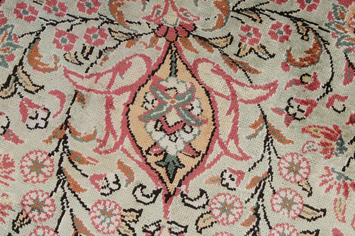 6x6 Pink and Green Turkish Silk Rug