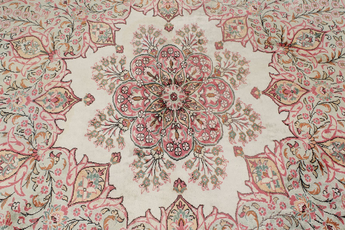 6x6 Pink and Green Turkish Silk Rug