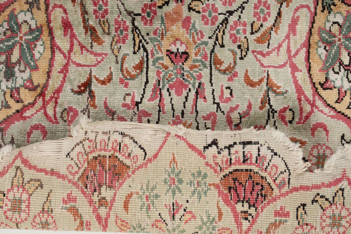 6x6 Pink and Green Turkish Silk Rug