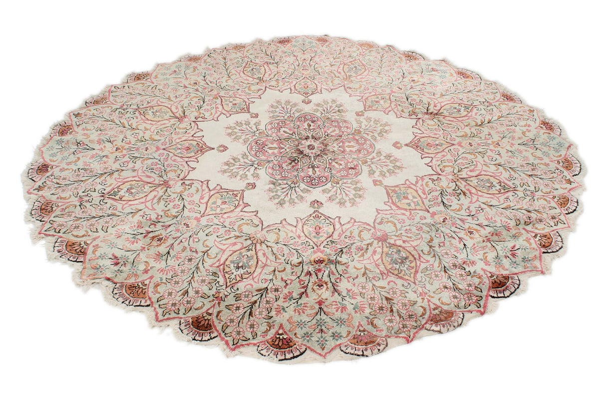 6x6 Pink and Green Turkish Silk Rug