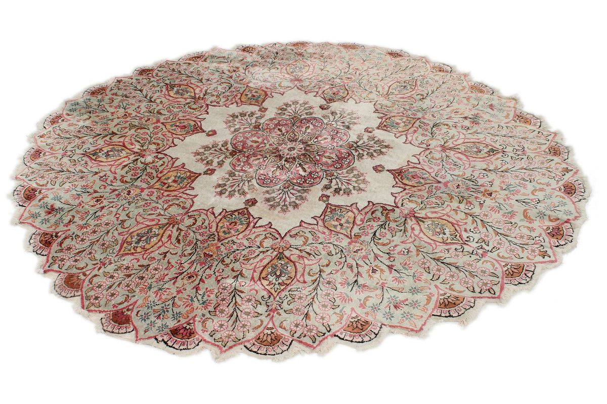 6x6 Pink and Green Turkish Silk Rug