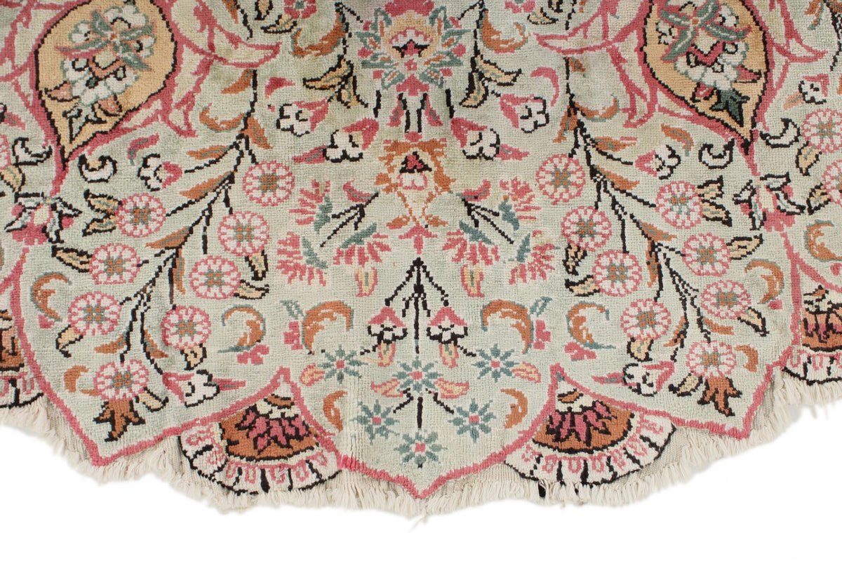 6x6 Pink and Green Turkish Silk Rug