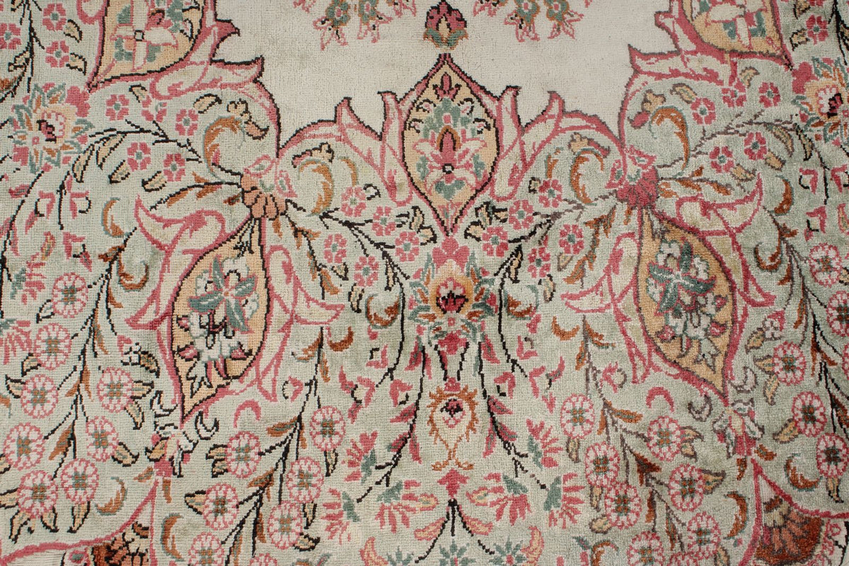 6x6 Pink and Green Turkish Silk Rug