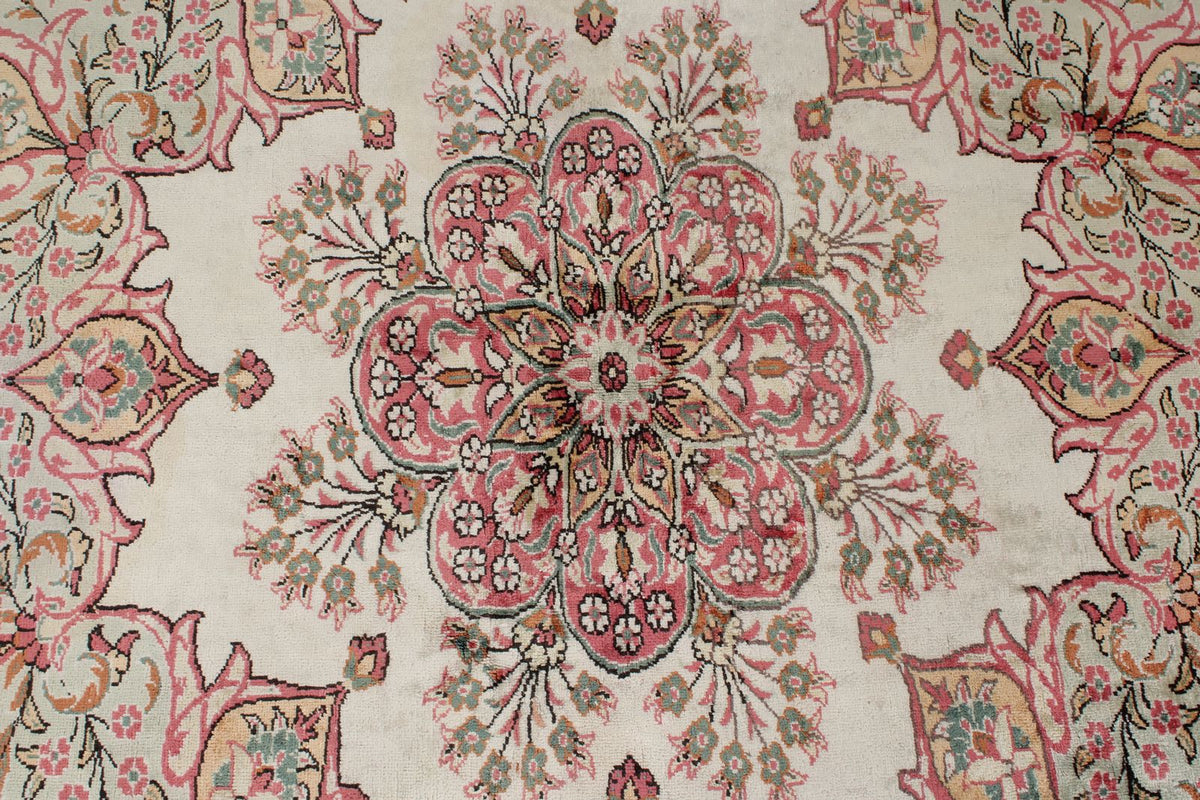 6x6 Pink and Green Turkish Silk Rug