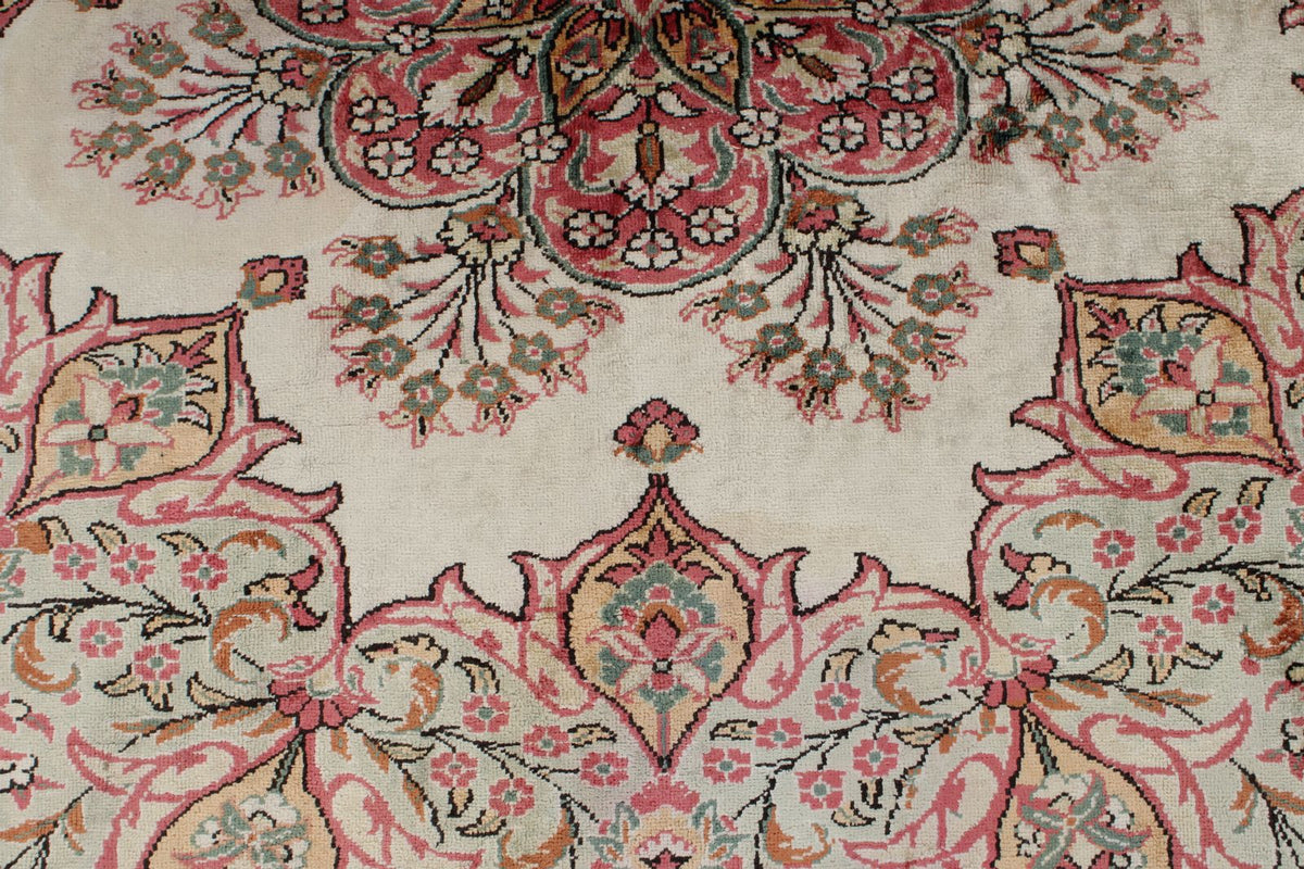 6x6 Pink and Green Turkish Silk Rug