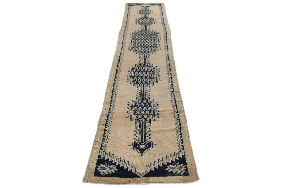 3x13 Light Brown and Navy Persian Traditional Runner