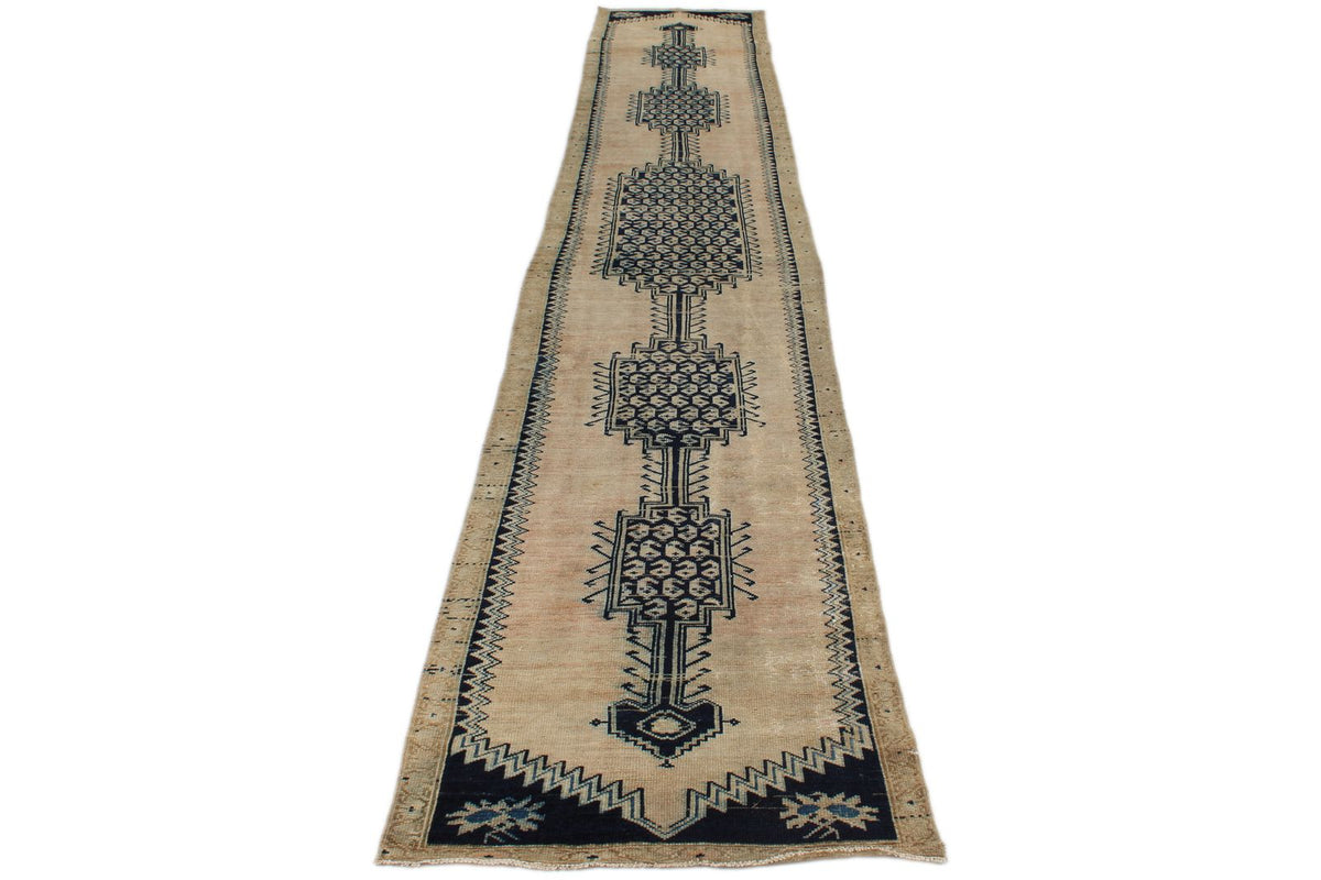 3x13 Light Brown and Navy Persian Traditional Runner