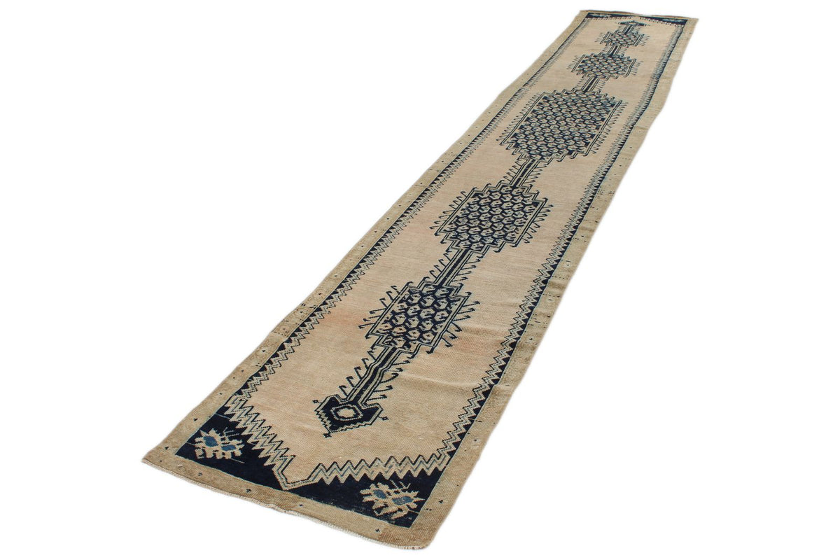 3x13 Light Brown and Navy Persian Traditional Runner