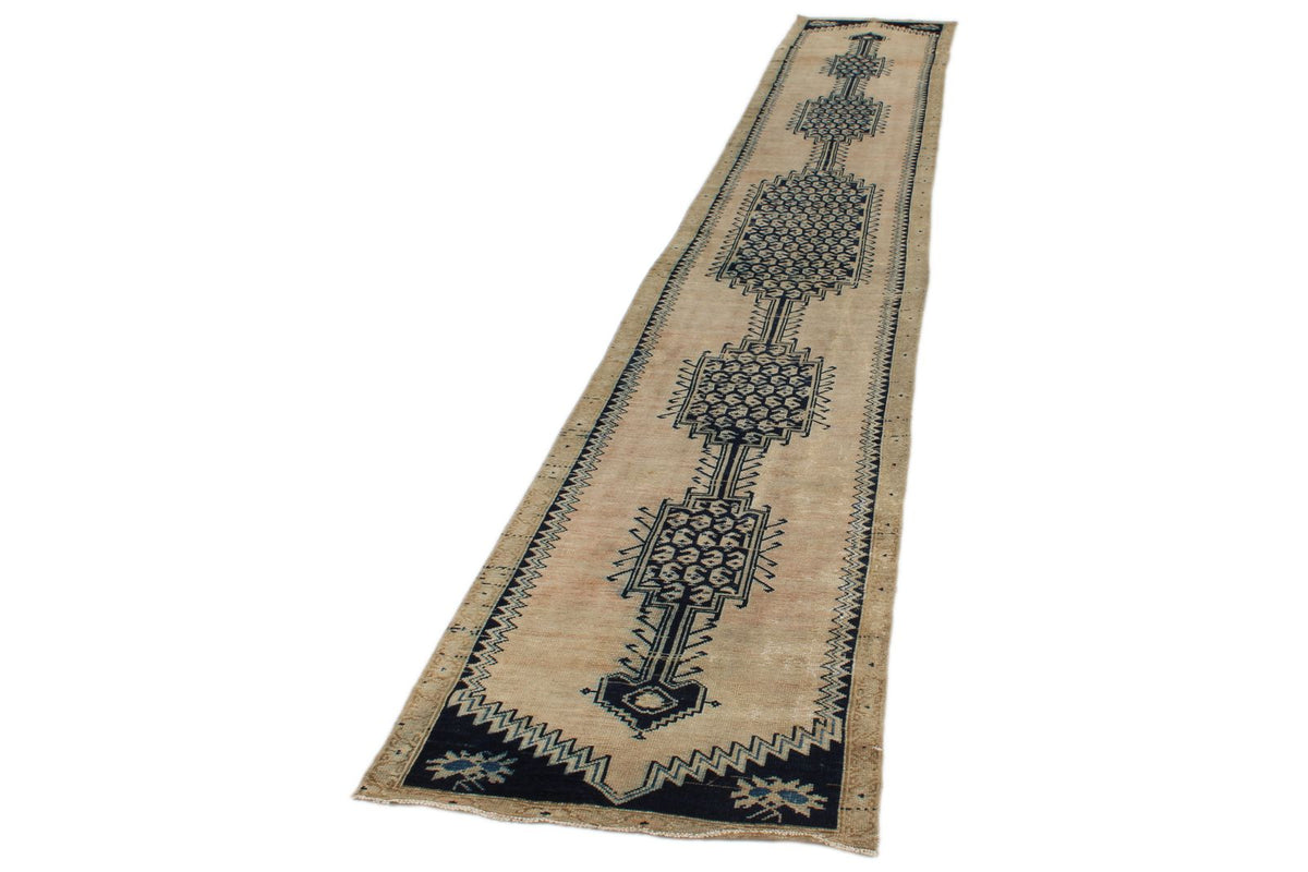 3x13 Light Brown and Navy Persian Traditional Runner