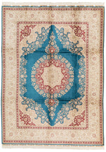 9x12 Blue and Ivory Turkish Silk Rug