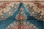 9x12 Blue and Ivory Turkish Silk Rug