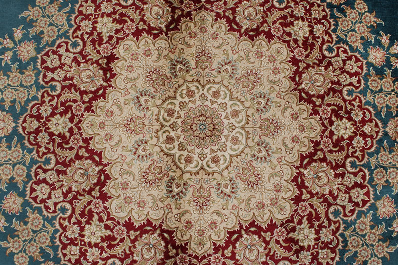 9x12 Blue and Ivory Turkish Silk Rug