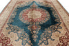 9x12 Blue and Ivory Turkish Silk Rug