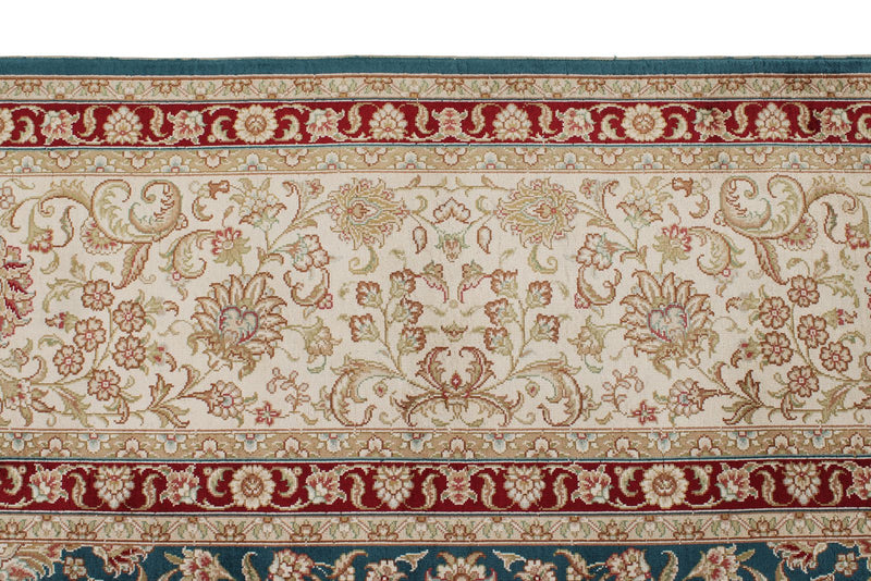 9x12 Blue and Ivory Turkish Silk Rug