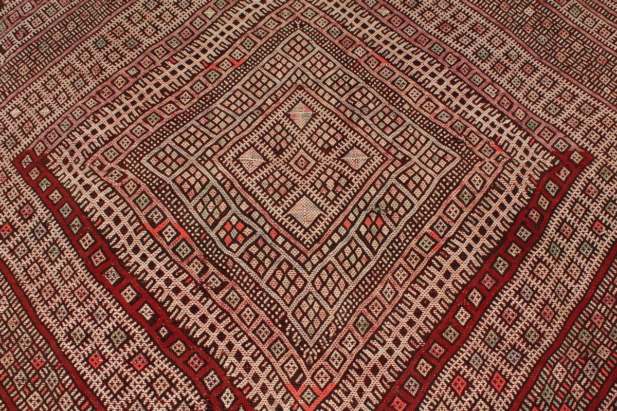 6x10 Burgundy and Ivory Turkish Tribal Rug