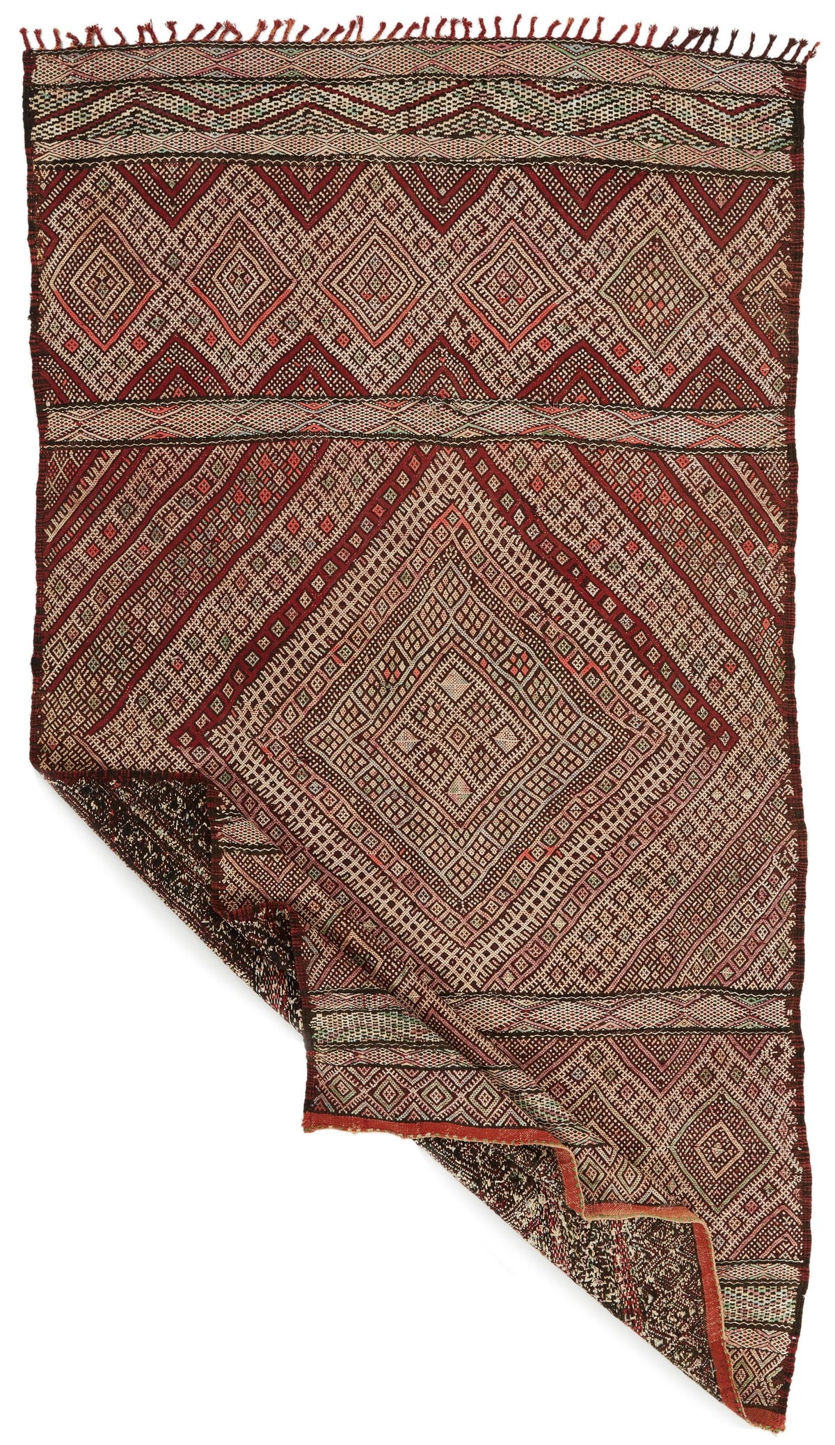 6x10 Burgundy and Ivory Turkish Tribal Rug