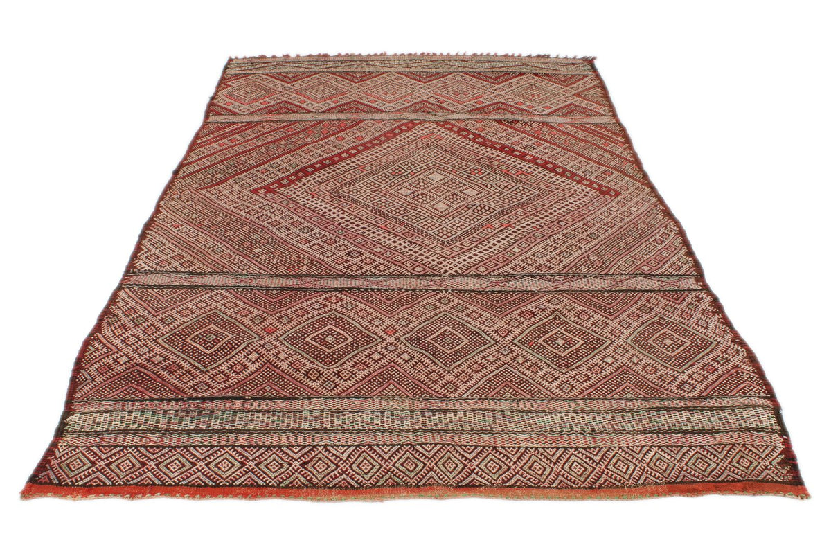 6x10 Burgundy and Ivory Turkish Tribal Rug