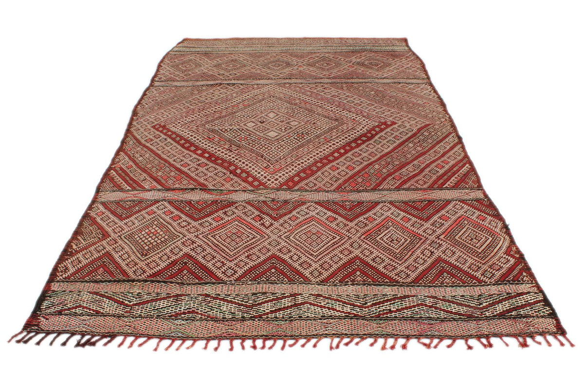 6x10 Burgundy and Ivory Turkish Tribal Rug