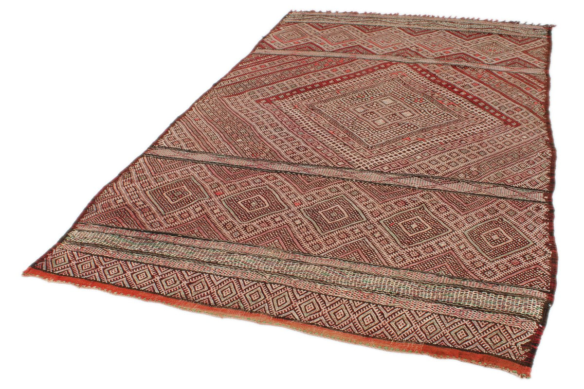 6x10 Burgundy and Ivory Turkish Tribal Rug